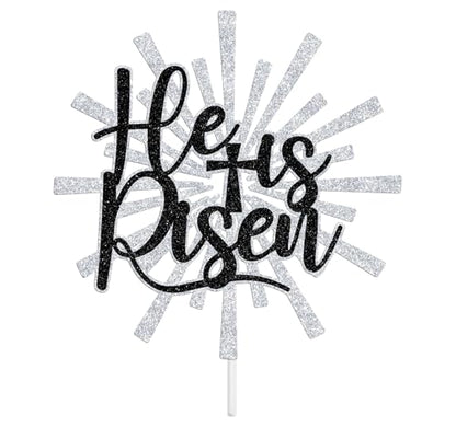 He is Risen Cake Topper, Jesus Easter Cake Décor, Religious Cross Cake Decoration, Easter Party Decorations Supplies, Silver Glitter