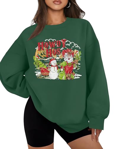 Micoson Women's Oversized USA Graphic Letter Print Sweatshirts Crewneck Patriotic Fleece Pullover Tops Winter Sweater - color: Santa Christmas, size: Small
