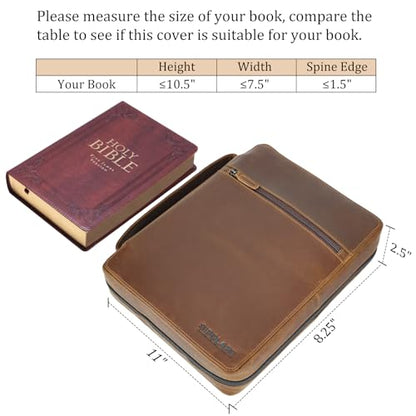 Polare Full Grain Leather Bible Cover Church Bag Bible Protective Book Holder Carrying Case Folder Organizer Portfolio for Men and Women (Light Brown) - style: Light Brown