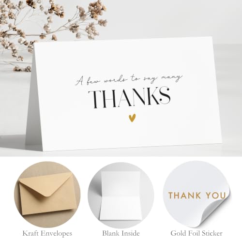 Thank You Cards with Envelopes Bulk Pack of 40 - Gold Foil Classic Fonts - color: Gold Foil - Classic