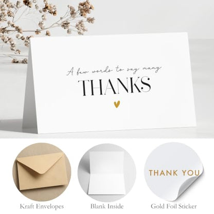 Thank You Cards with Envelopes Bulk Pack of 40 - Gold Foil Classic Fonts - color: Gold Foil - Classic