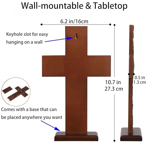Texphw Wood Cross - Christian Hanging Wall Mantel Decor with Blessed Jesus Design Enrich Your Home Prayer Room or Church with Religious Art Gifts Ideal for Christmas Table Decor and Wall Art, 10 inch - size: 10"L x 6.2"W
