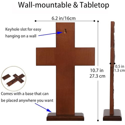 Texphw Wood Cross - Christian Hanging Wall Mantel Decor with Blessed Jesus Design Enrich Your Home Prayer Room or Church with Religious Art Gifts Ideal for Christmas Table Decor and Wall Art, 10 inch - size: 10"L x 6.2"W