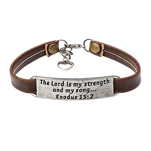 Yiyang Christian Gifts Leather Bracelet for Women Inspirational Faith Bible Verse Religious Jewelry Christmas Birthday Baptism Gift for Women - style: The Lord is my strength and my song... Exodus 15:2