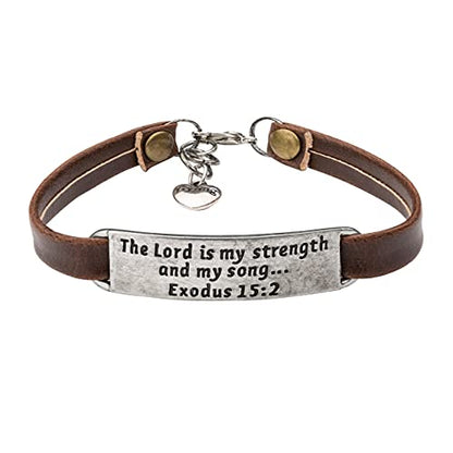Yiyang Christian Gifts Leather Bracelet for Women Inspirational Faith Bible Verse Religious Jewelry Christmas Birthday Baptism Gift for Women - style: The Lord is my strength and my song... Exodus 15:2