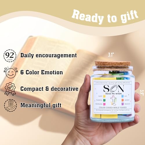 Bible Verse Jar for Son, Christian Gifts for Boys, 92 Scriptures - color: Bible For Son