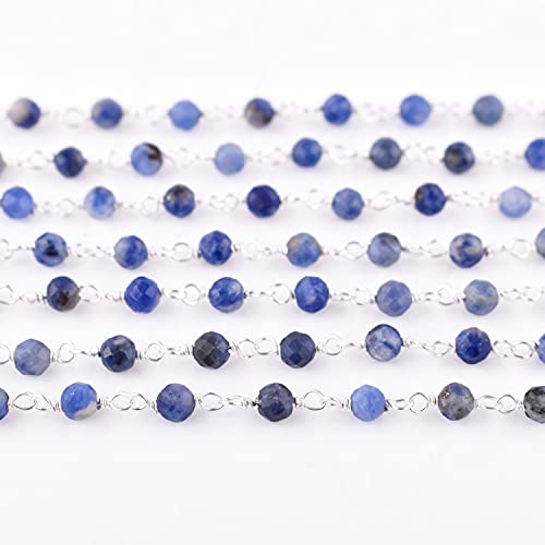 Natural Gemstone Handmade Beaded Stone Rosary Chains with 3mm Beads Jewelry Making DIY Accessories 925 Sterling Silver Rosary Chain Hand Craft