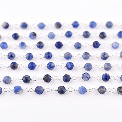 Natural Gemstone Handmade Beaded Stone Rosary Chains with 3mm Beads Jewelry Making DIY Accessories 925 Sterling Silver Rosary Chain Hand Craft