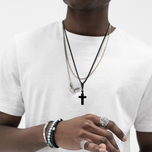Top Plaza Healing Crystal Cross Necklace for Men - color: Tiger Eye Stone+Black Obsidian