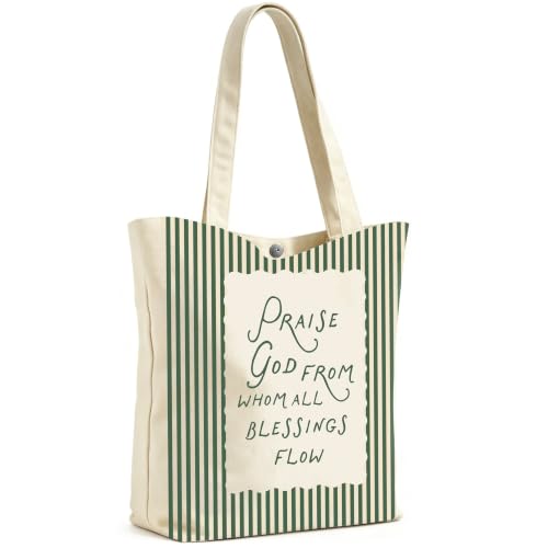 Psalm 93:4 Canvas Tote Bag, Inspirational Gift for Women Girls, Reusable Grocery Book Beach Bag - color: Praise God from Whom All Blessings Flow
