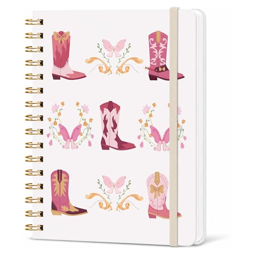 Cowgirl Lined Spiral Notebook, Pretty Hardcover Journal 6'' x 8.4'', Pink Western Notebook for Women, Work, Writing, Note Taking Gift - color: cowgirl
