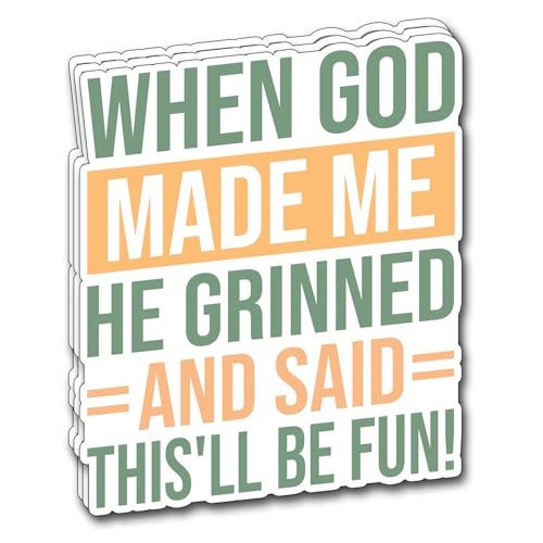 (3Pcs) When God Made Me He Grinned and Said This Be Fun Sticker Christian Inspirational Decals Decorate Books Laptop Phone Water Bottles Kindles Tumbler Waterproof Vinyl Stickers 2,5 x 3 Inch - color: When God Made Me He Grinned and Said This Be Fun