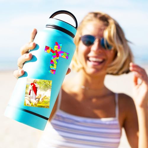 Jesus Christian Stickers, Religious Bible Faith Cross Sticker Pack Gifts for Adults Teens and Kids, 65PCS Vinyl Waterproof Aesthetic Jesus Stickers for Water Bottles Laptops Skateboards Guitar - color: Jesus Christian