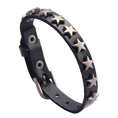 GelConnie Punk Leather Cuff Bracelet Adjustable Straps Wrap Bracelets Arm Armor Cuff Gothic Leather Wristbands for Men, Women - color: Black Leather Bracelet