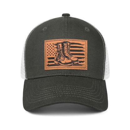 Hat for Men Women, Baseball Cap Gifts for Men Women, Adjustable Cotton Leather Patch Trucker Baseball Cap - color: Veteran-shoes