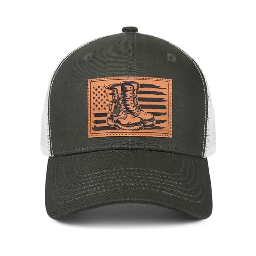 Hat for Men Women, Baseball Cap Gifts for Men Women, Adjustable Cotton Leather Patch Trucker Baseball Cap - color: Veteran-shoes