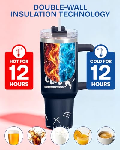 34HD Cat Dad Club Funny 40 oz Tumbler with Handle, Cat Lover Gift - color: Cat Dad Club
