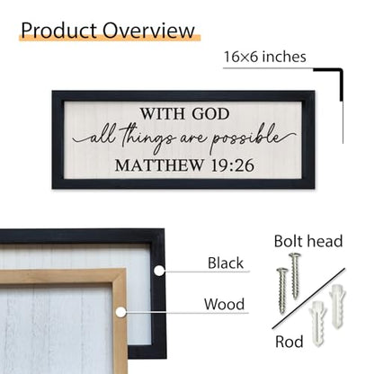 SRSZHIYUE With God All Things are Possible Framed Wall Art 16"×6" Black - color: With God All Things Are Possible (Black), size: 16"L x 6"W