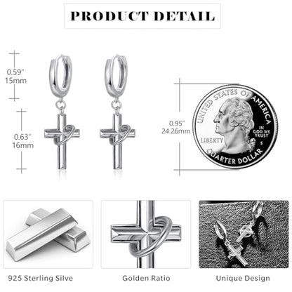 Cross Earrings 925 Sterling Silver Cross Dangle Earrings Christianity Jewelry Gift for Men Women - style: Ring Cross-Silver
