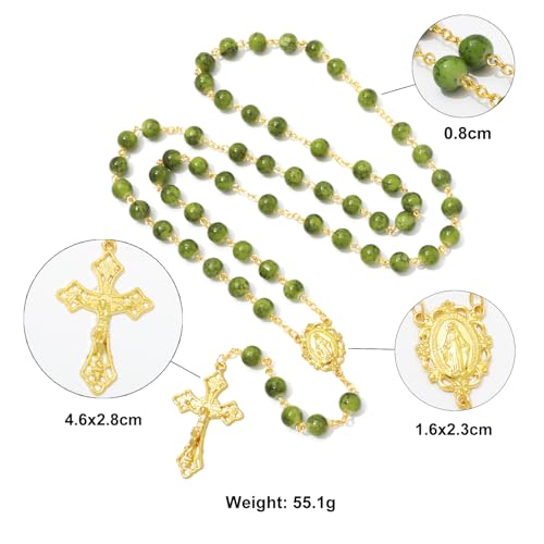 KOMI Rosary Beads Catholic for Women Gemstone Rosary Beads Necklace with Crucifix Cross Crystal Pearl Rosary Rosarios Catolicos Catholic Gifts - style: 8mm Glass Beads C