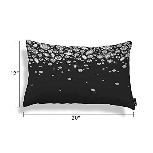 EKOBLA Shiny Diamond Throw Pillow Cover White Crystal Sparkle Gemstone Cotton Linen Square Throw Waist Pillow Case Decorative Cushion Cover Pillowcase Sofa Lumbar 12x20 Inches - color: Multi-bs14