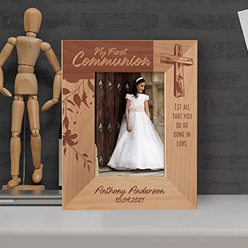 My First Communion Personalized Wooden Frame 3 1/2" x 5" Brown (Vertical) - size: 5" x 3 1/2", style: Vertical