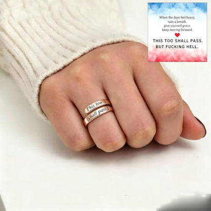 Faith Over Fear Cross Inspirational Rings for Women Daughter, Christian Blessed Hope Love Encouragement Rings Adjustable Open Tiny Purity Wrap Thumb Cross Ring Jewelry Graduation Cocktail Party - color: This Too Shall Pass Rose Gold