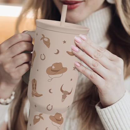 SANDJEST Cowgirl Tumbler 40oz for Women Girls – Stainless Steel Travel Coffee Mug Cup with Handle and Straw, Gift for Birthday Christmas - color: Cowgirl