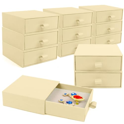 Jewelry Gift Box, 12-Pack Necklace Gift Box Drawer Jewelry Box Bangle Necklace Case For Earrings & Rings, Stylish Necklace Bracelet Organizer, 3.5 x 3.5 x 1.25 Inches (Off-White) - color: Off-White