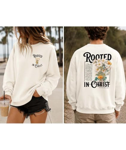 Christian Sweatshirts For Women Rooted In Christ Shirts Jesus Bible Verse - color: Khaki-1, size: Large
