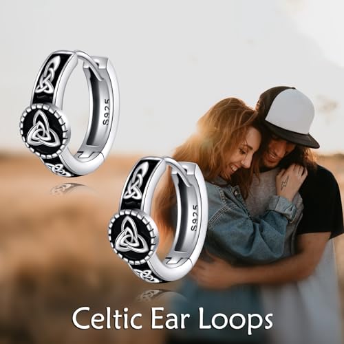 AOBOCO Black Hoops Earrings for Men Sterling Silver Viking Celtic Cross Heart Skull Round Triangle Hoop Earrings Birthday Father Day Christmas Jewelry Gifts for Men Women Friends - style: Celtic Knot Hoops