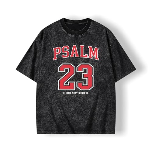 Graphic Tees Summer Women Men Cotton Novelty Oversized Crew Neck Psalm of Bible Christian Washed T-Shirt - color: Black, size: X-Large