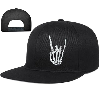 Embroidery Skull Skeleton Snapback Hats for Men Christian Jesus Cross Flat Bill Brim Hats for Men Fitted Baseball Hat Mens - color: Skeleton Fingers