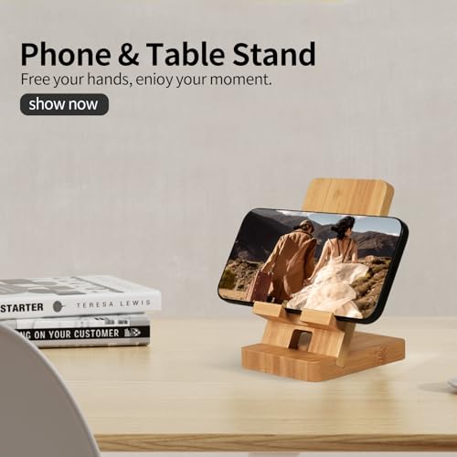 Wood Phone Stand, Desktop Wooden Phone Holder, Portable Office Phone Stand for Desk, Wood ipad Stand， Compatible with iPhone & All Cell Phones(Bamboo) - color: bamboo-1