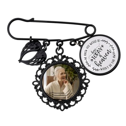 Wedding Double Picture Frame Brooch for Bride Grooms Boutonniece Pin for Wedding Bouquet - color: Black engraved