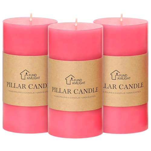 3x6 Inch Pink Pillar Candles Set of 3 - Decorative Unscented Pillar Candle - Easter Valentines Day Candles, Long Burning Dripless, Smokeless Large Pillar Candles for Wedding Table Decor - color: Pink, size: 3x6