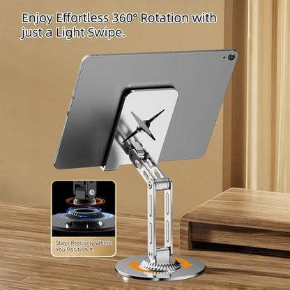 All-Metal Cell Phone Stand 360° Rotatable & Height Adjustable - 25KG Super Load-Bearing, Foldable Desk Stand for Phone, Compatible with iPhone 17/16/15/14, Nintendo Switch, Silver - color: B-Tri-Fold - Silver