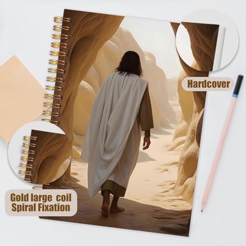 WUCHJ Jesus Christ Spiral Notebook, Church Notes Notebook, I Will Walk With Christ LDS, Jesus Notebooks for School Supplies, Home & Office, Spiral Bound 5.5x8.3 - color: Jesus back view