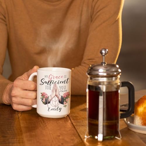 My Grace Is Sufficient For You Cup, Personalized Praying Hands And Roses Design Mug, Customized Name Bible Verse Coffee Cup, Custom Religious Mug 11oz Or 15oz, Gift For Friend - color: TRI-1223-1149-MY GRACE MUG