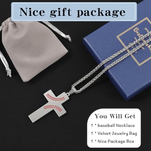 Baseball Cross Necklace for Men, Bible Verse Pendant Gifts for Birthday Christmas, Baptism Christian Religious Baseball Accessories Stuff Gifts - color: Silver, style: Always Remember