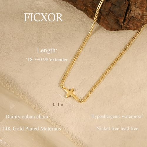 Cross Necklace for Women,Dainty 14k Gold Plated Pendant Necklaces - color: Gold-3