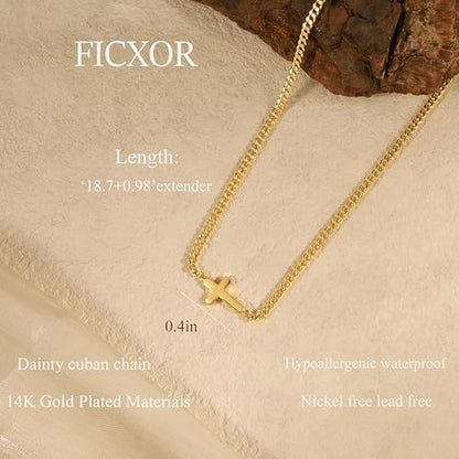 Cross Necklace for Women,Dainty 14k Gold Plated Pendant Necklaces - color: Gold-3