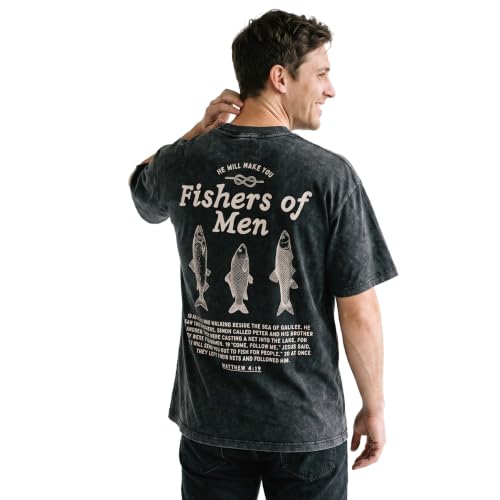 Christian Fishers of Men Shirt for Women Men Jesus Religious Oversized Graphic Tees Acid Wash Bible Verse Faith God T-Shirt - color: Black, size: Large