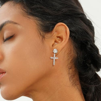 JINAO Cross Hoop Dangle Earrings for Men Women - color: Big Diamond-Silver
