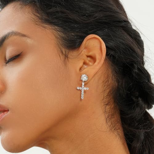 JINAO Cross Hoop Dangle Earrings for Men Women - color: Big Diamond-Gold