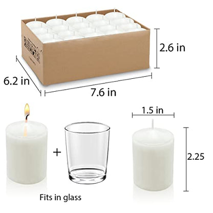 White Votive Candles, 20 Packs Unscented Wax Candles for Wedding, Party & Home (15 Hour), 1.5''D x 2.25''H - color: White
