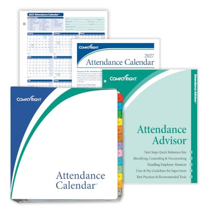 ComplyRight 2027 Attendance Calendar Kit, White, Pack of 50 - size: 50 Pack, style: Attendance Calendar Kit