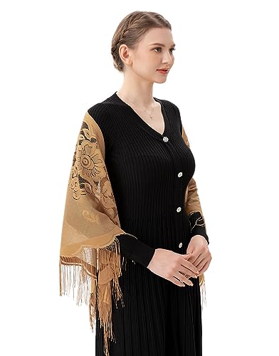 PAMOR Triangle Catholic Church Veil Chapel Veil Scarf Mantilla Veils Wrap Shawl Mass Head Covering with Fringe Trim - color: Beige