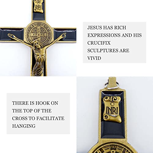 Jesus Crucifix Cross Metal Wall Decor,Saint Benedict Pendant Christian - color: Black