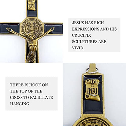 Jesus Crucifix Cross Metal Wall Decor,Saint Benedict Pendant Christian - color: Black